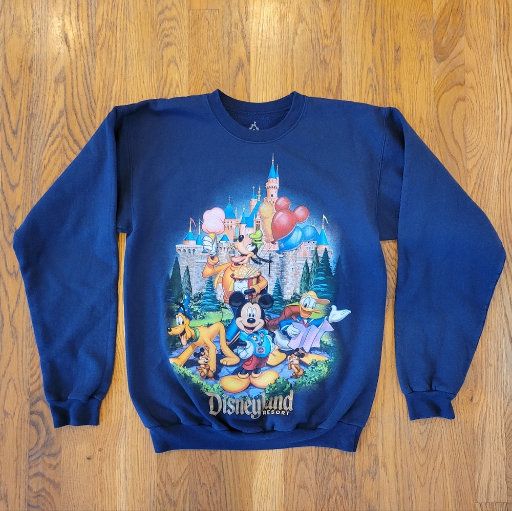 Disneyland Hanes Navy Crewneck Castle Sweatshirt Mickey Small